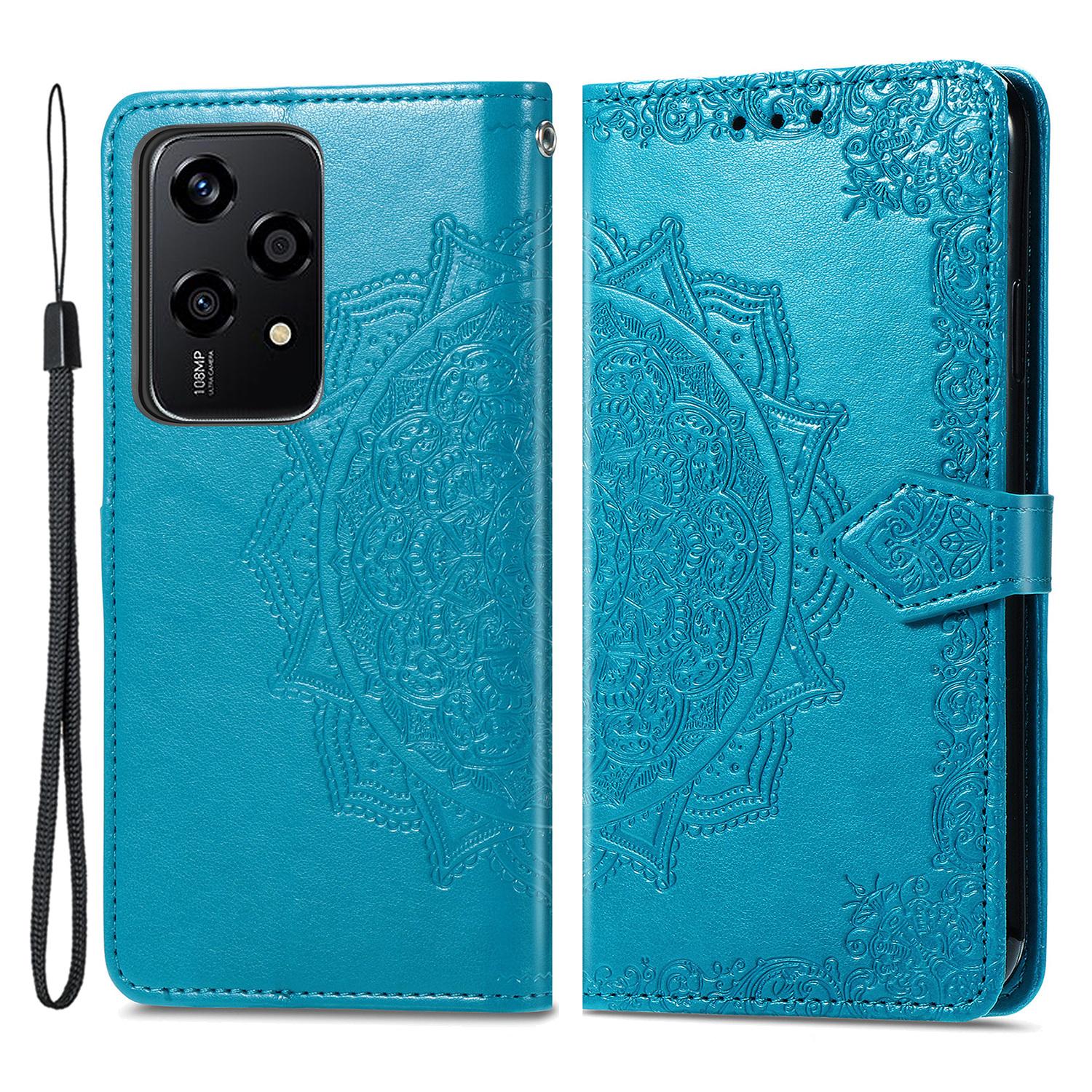 

For Honor 200 Lite Case Stand Function Embossed Mandala Pattern PU Leather Phone Cover Blue