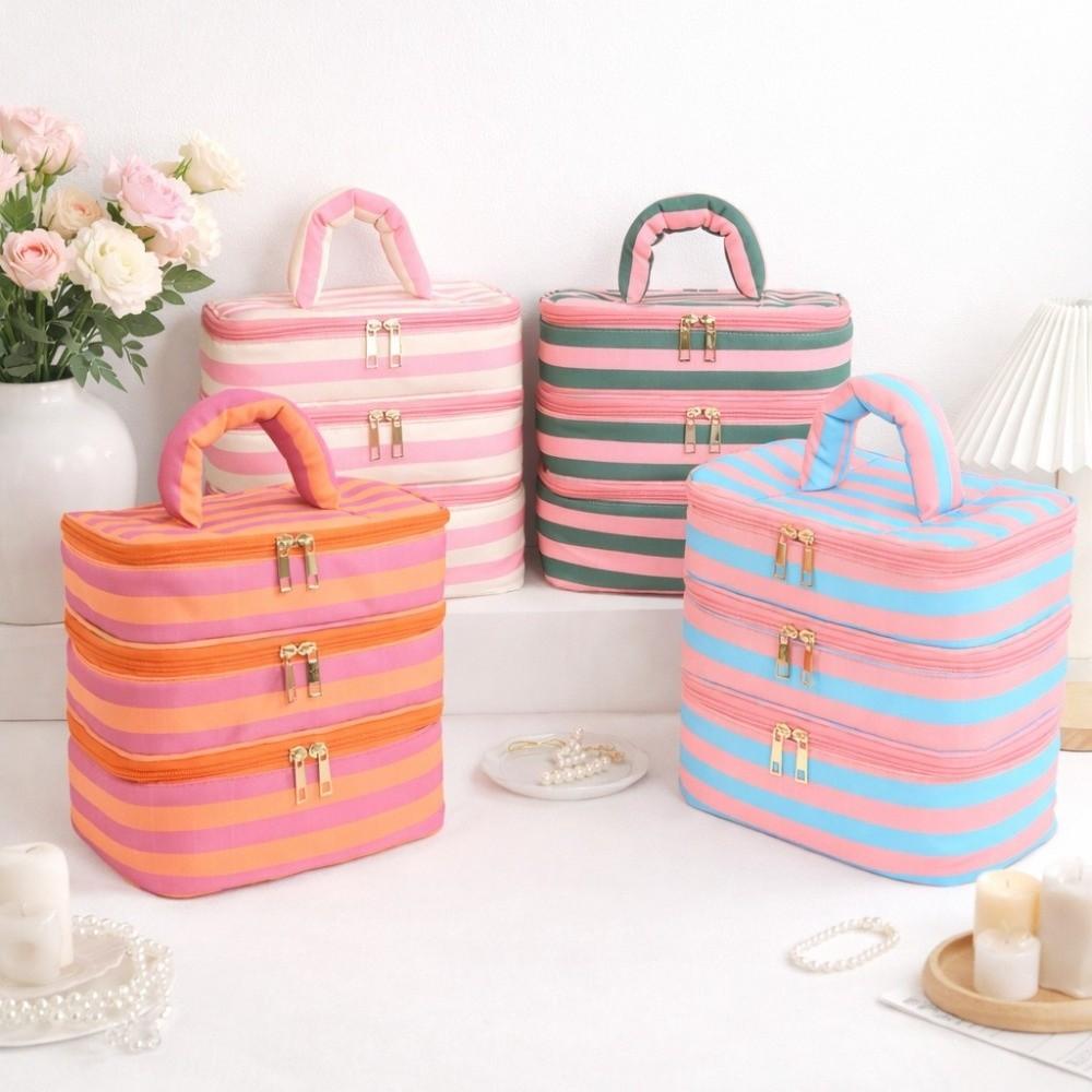 Polyester Multi-Layer Cosmetic Bag Macaron Color Makeup Bag Travel Storage Bag Holiday