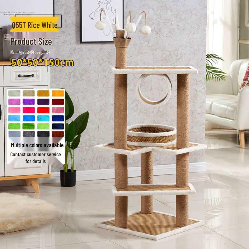 Multifunctional Rattan Cat Tree with Sisal Posts, Velvet Mats, Climbing Platform, Scratch Boards, and Cozy Nest for All Seasons