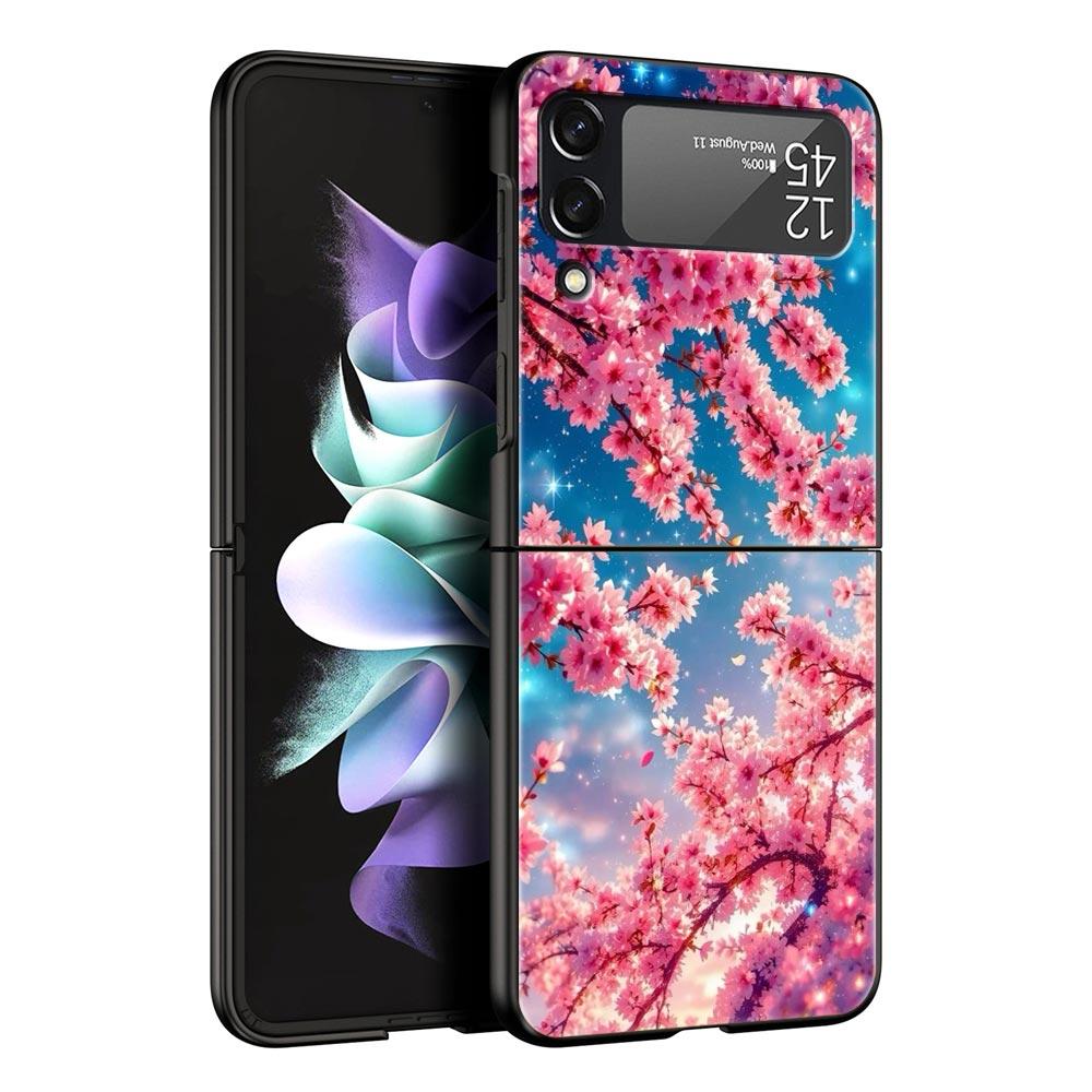 Korean Flower Hard PC Phone Case For Samsung Galaxy Z Flip 7 6 5 4 Black Cover For Galaxy Z Flip 3 Foldable Shell Fundas Capas