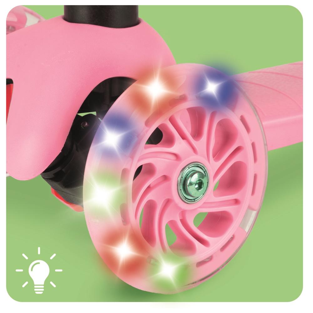 Pink Adjustable Three-Wheel LED Light-Up Kids Scooter