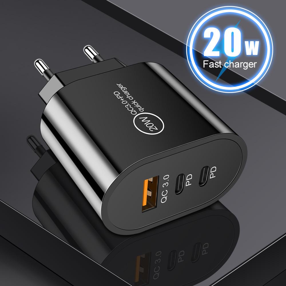 

Multi-Port USB+2PD Type-C Phone Charger - US/EU Travel Adapter EU Standard Black
