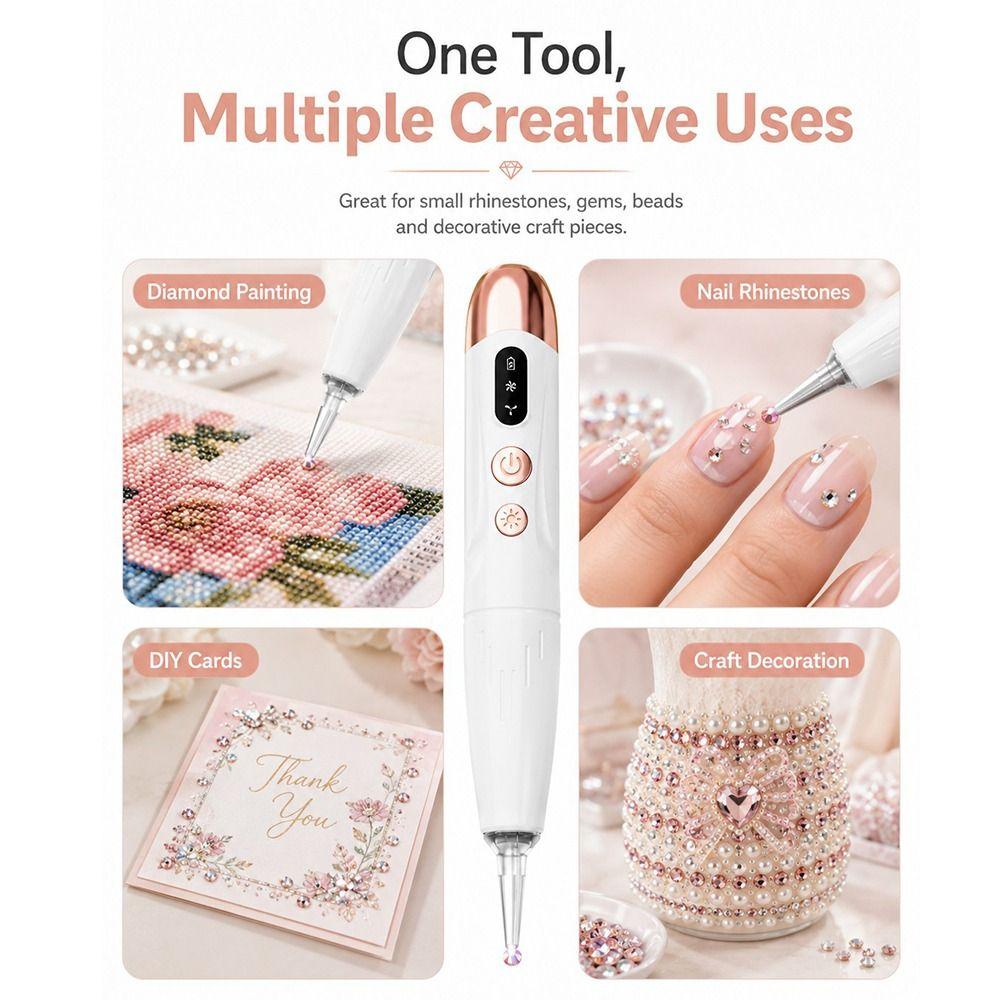 LED Light Wireless Art Tool Low Noise Rhinestone Applicator Pen Detail Work