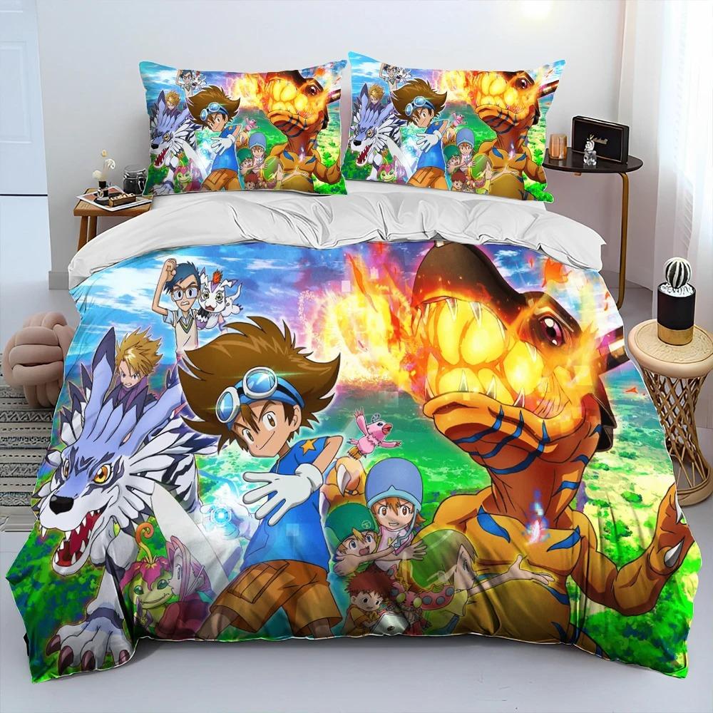 Digimon Adventure Monster Cartoon Comforter Bedding Set,Duvet Cover Bed Set Quilt Cover Pillowcase,king Queen Size Bedding Set