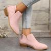 New Flatbottomed Largesize Short Leather Boots Women's Pointed Head Thick Heel Rear Zipper Suede Largesize Women's Shoes
