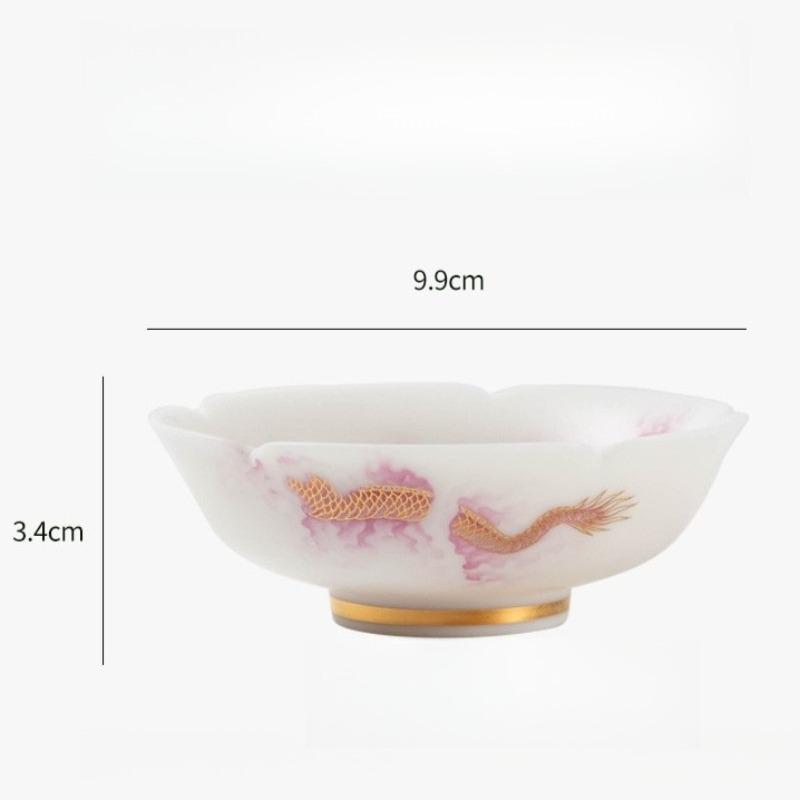 Ceremonial Grade White Porcelain Tea Cups Dragon Phoenix Mutong Set Elegant Chinese Gongfu Japanese Teaware