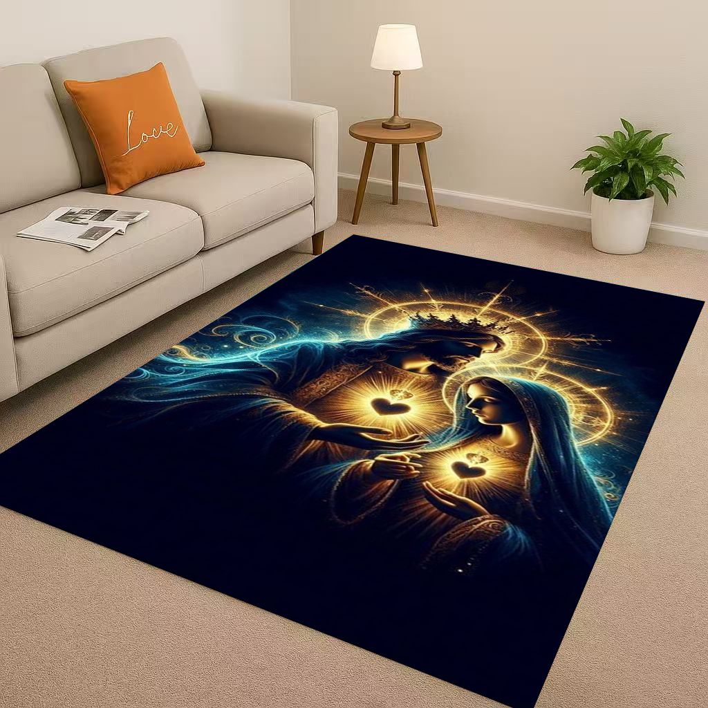 Retro Jesus Virgin Mary Art Living Room Non Slip Area Rug Soft Carpet for Bedroom Playroom Sofa,Easy Clean Home Decor Doormat
