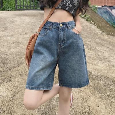 Women's Summer 2023 High-Waist Retro Hong Kong Style Wide-Leg Denim Shorts