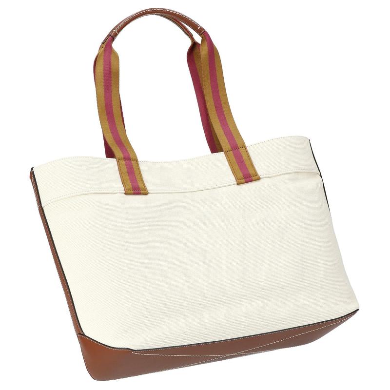 Coach Letter Logo Canvas and Leather Tote Bag Shopping Bag Shoulder Handbag Large Women's White