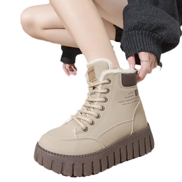 2025 autumn and winter new versatile velvet cotton shoes women's shoes British style Martin women's boots short boots platform snow boots