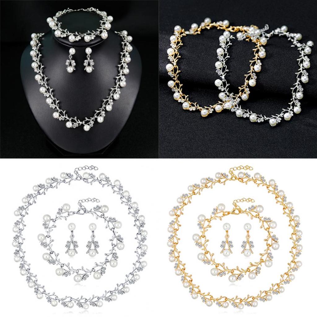 Alloy Diamond Necklace Earrings Bracelet Bride Three-Piece Set