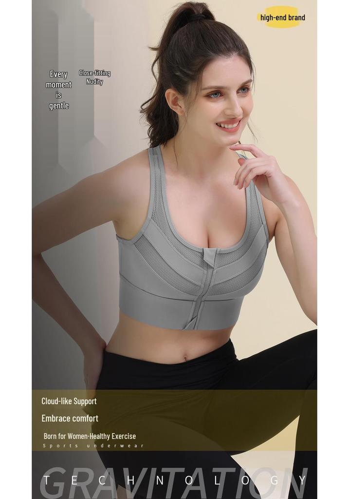 Plus Size Shockproof Zipper Sports Bra for High-Intensity Running and Yoga