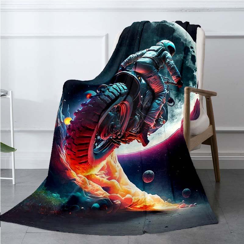Astronaut Riding Motorcycle Blanket For All Season Cozy Warm Soft Blanket For Travelling