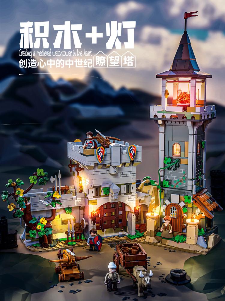 

Medieval Series Building Blocks Small Street View Collage Model of Watchtower Toy Collection Desktop Decoration Festival Gift no box