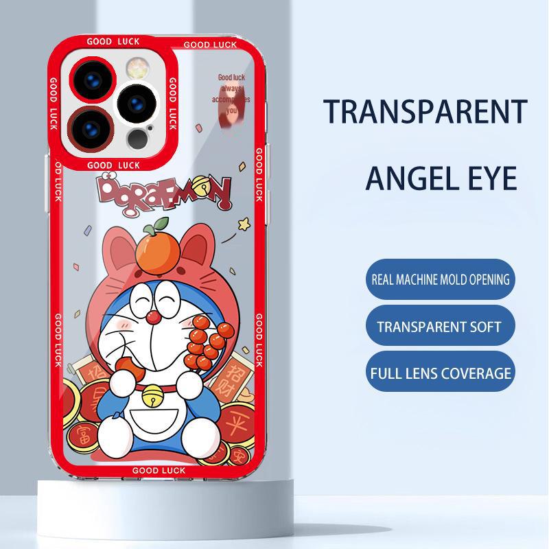 

Прозрачный чехол Дораэмон «Танец льва» для Apple 15PLUS, 11, 12, 8, 7 с полной защитой объектива, красный iPhone 11 Pro