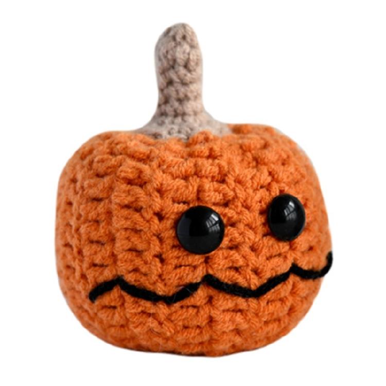 Festival Crochet Pumpkin Dolls with Positive Message Card Halloween Small Pumpkin Head Knit Toy Ornament for Gifting