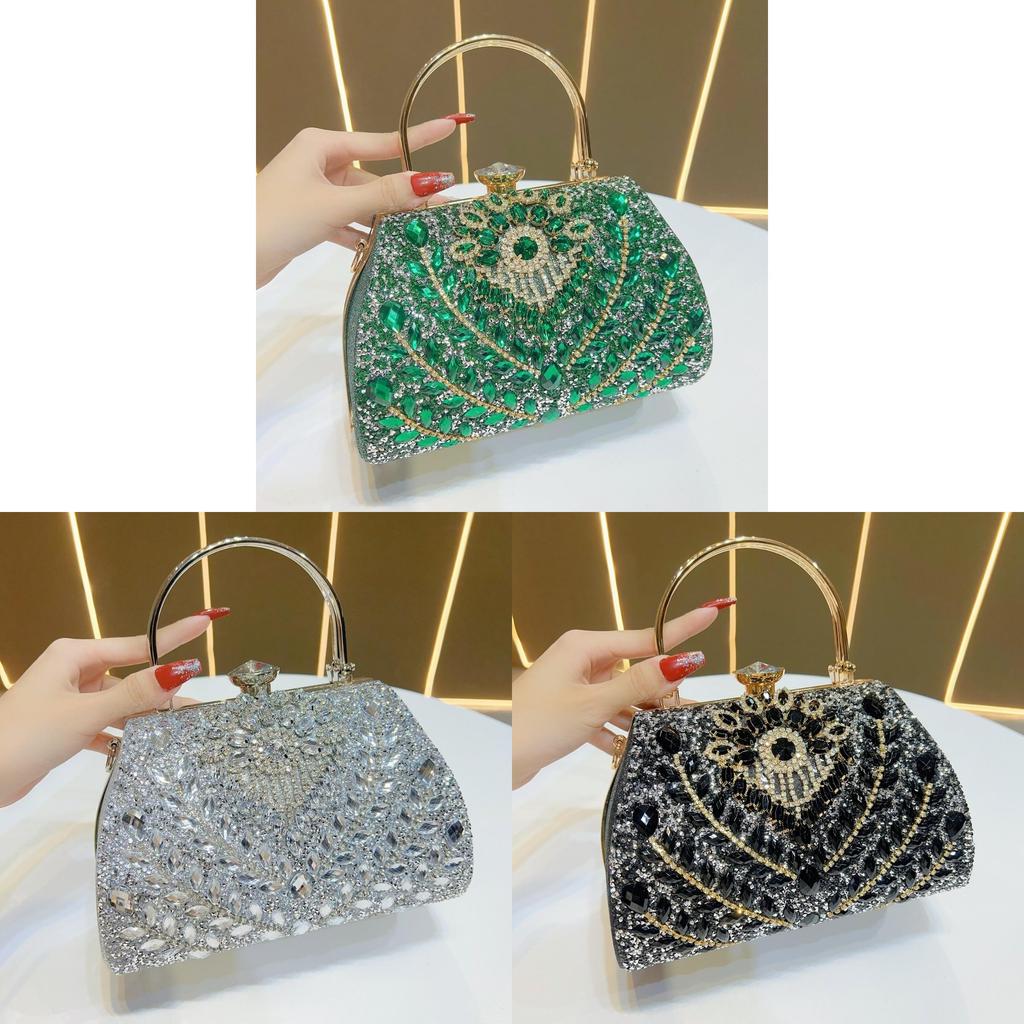 Modern Polyester Womens Clutch Bag For Evening Events With Rhinestone Decor And Lock Closure