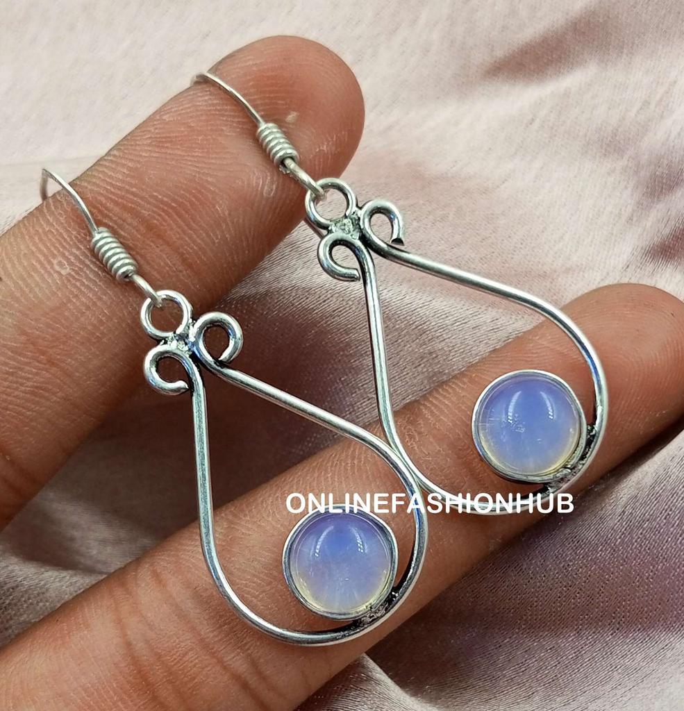 Opalite Gemstone 925 Sterling Silver Plated Hook Earrings Jewelry NST-E9