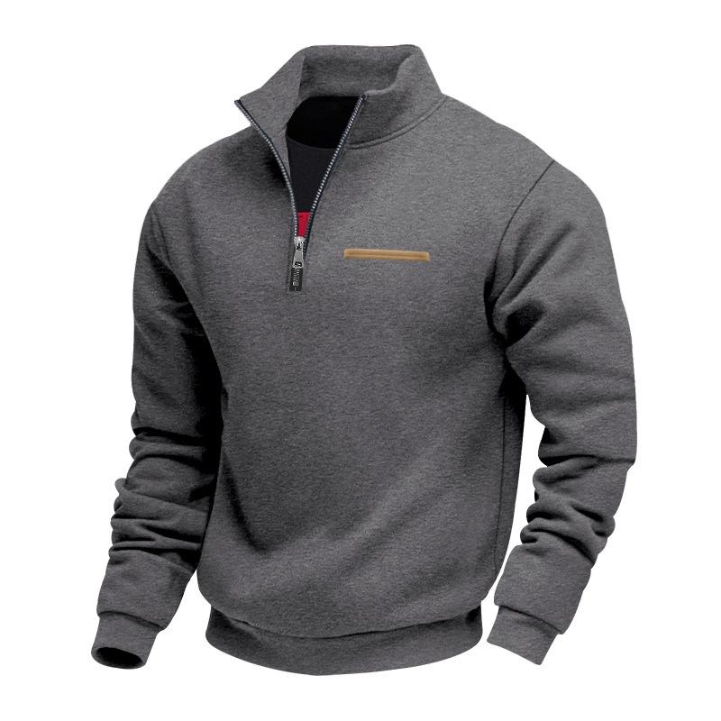 Winter Fleece-Lined Oversized Outdoor Men's Warm Stand-Up Collar Contrast-Striped Sports Sweatshirt