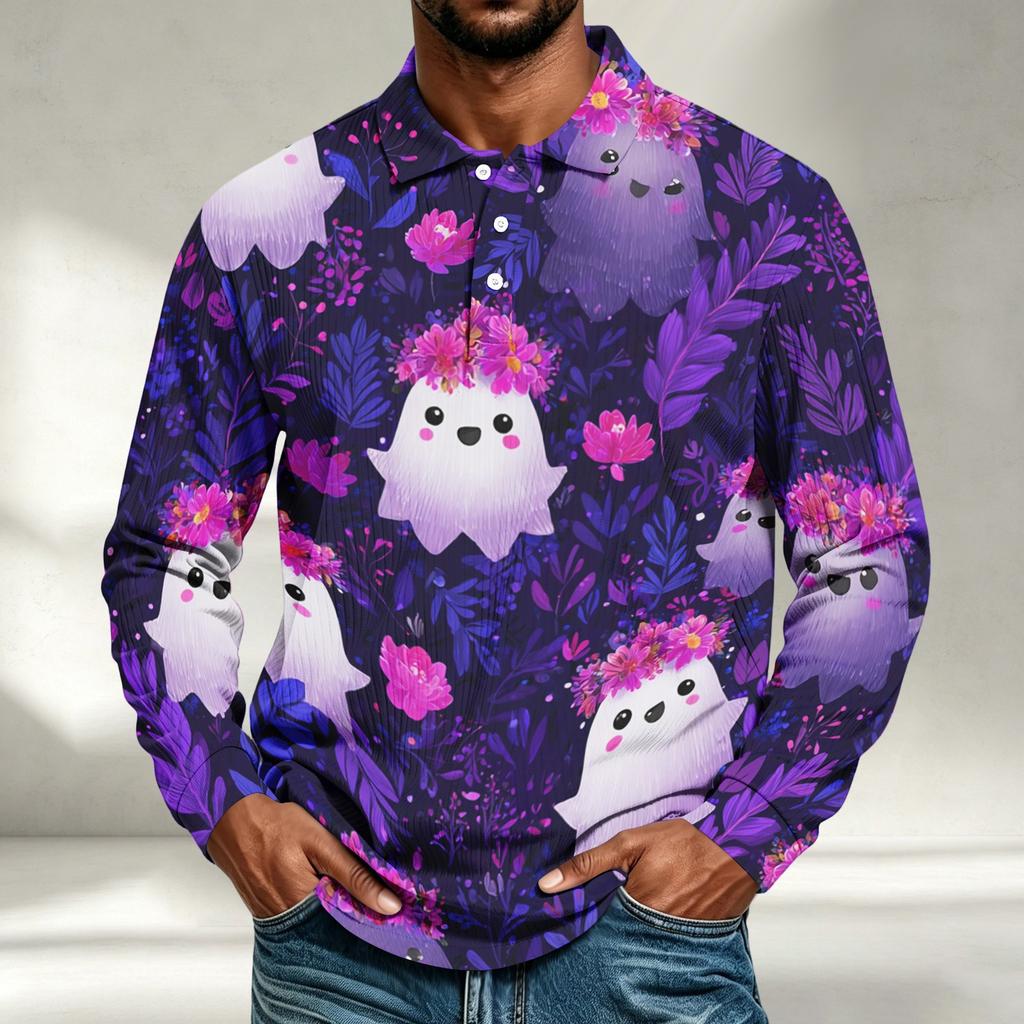 Herren Langarmshirt Halloween-Print Lockerer Schnitt Lässiges Oberteil
