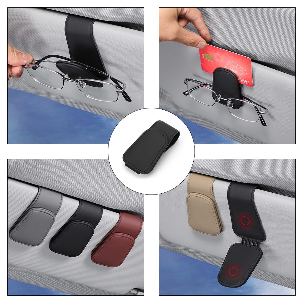 Sunglasses Storage, Car Eyeglass Holder, Visor, Protects Glasses, Leather Style, Easy Installation, Includes Sun
