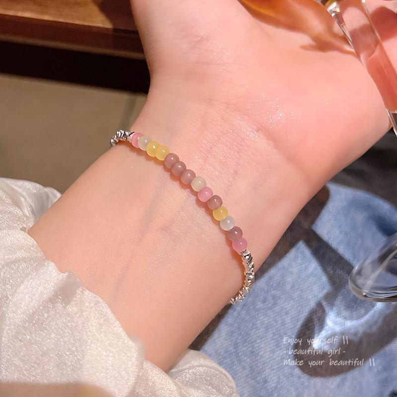 Dopamine Luxury Colorful Beaded Bracelet: High-End Silver Flash Women's Jewelry