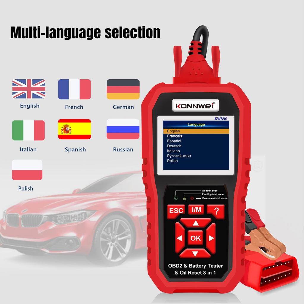KONNWEI KW890 Öl-Reset-Batterietester OBD2-Diagnosescanner-Tool 3-in-1 EOBD-Motorprüfcodeleser-Diagnosetool