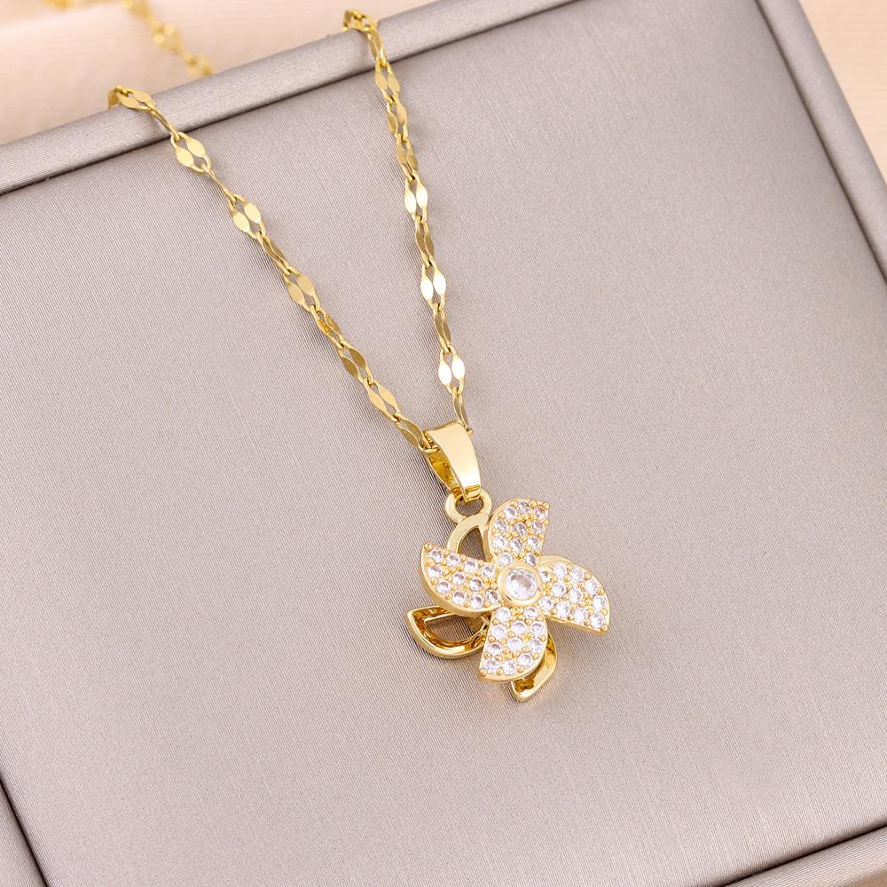 Trendy 18K Gold Plated Zircon Crystal Pendant Stainless Steel Necklace for Women Female Clavicle Chain Jewelry Lady Accessories