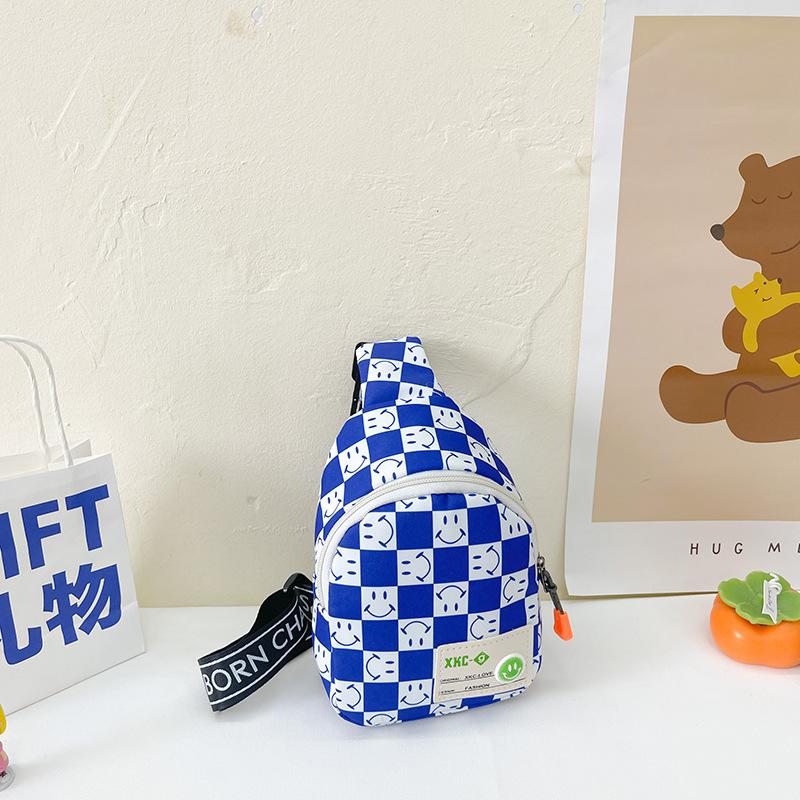 New children's bag boys fashion plaid messenger bag mini smiley face breast bag girls casual change bag