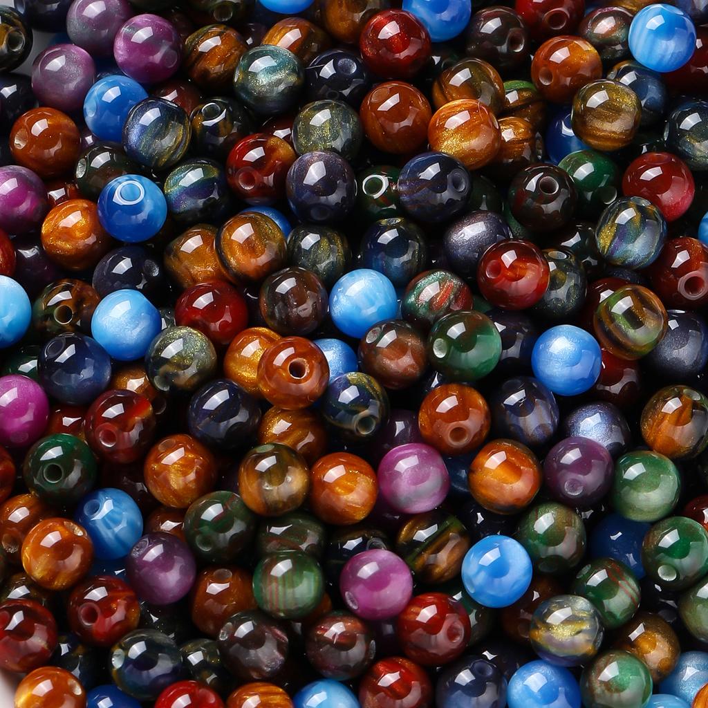 10pcs/lot 6mm Glitter Cat Eye Round Acrylic Resin Beads Charm Loose Spacer Beads for Handmade DIY Jewelry Making Bracelet