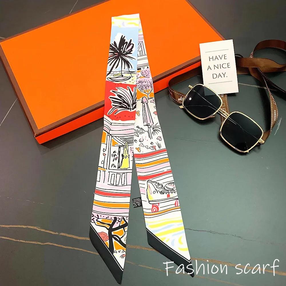 Korean Versatile Chain Tassel High Quality Mulberry Silk Twill Silk Ribbon Wrapping and Binding Bag Handle Ribbon Small Scarf