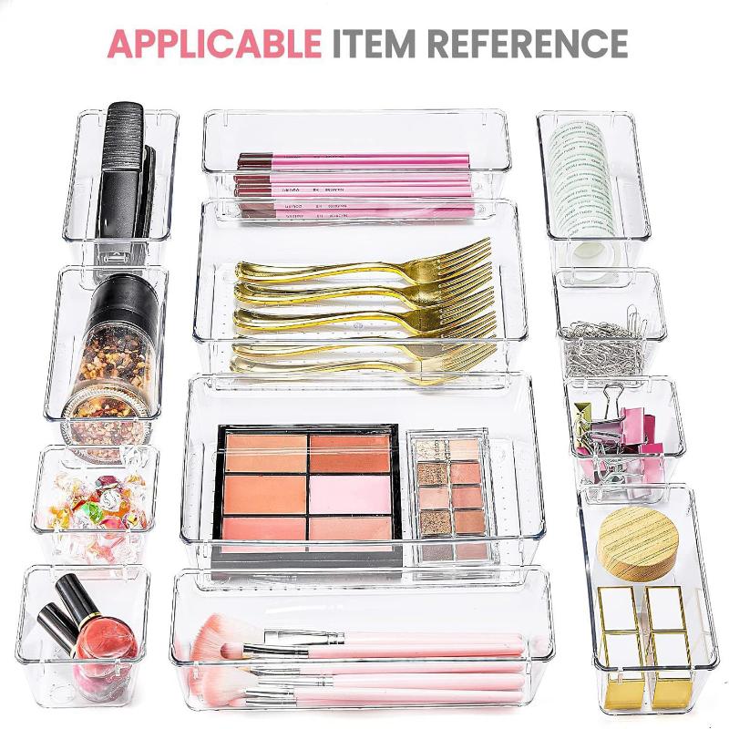 Bathroom Storage Organizer 25PCS Clear Plastic Drawer Bins for Makeup Kit Cosmetics Skincare Multi Size Tub