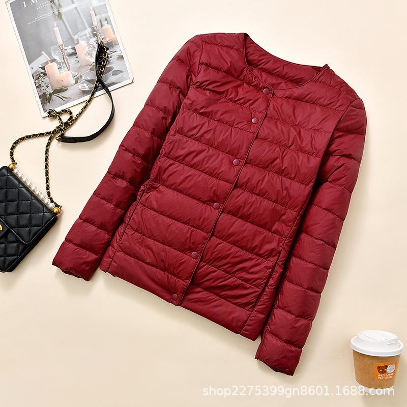 New light and thin down jacket women's round neck warm liner short large size jacket autumn and winter women's clothing collarless