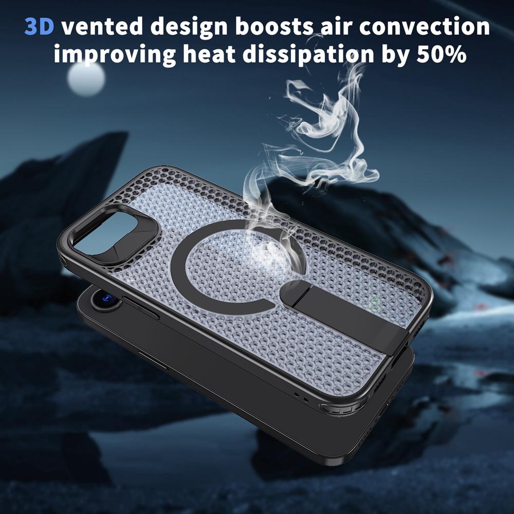 KEYSION Hollow Heat Dissipation Case for MagSafe for iPhone 17e 16e Magnetic Cooling Hide Kickstand Shockproof Phone Back Cover