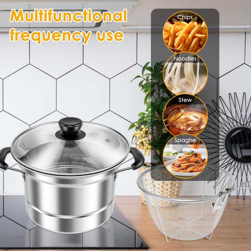 Deep Fryer Pot Stainless Steel Fry Pot with Strainer Basket Portable Deep Fryer Multifunctional Deep Frying Pot Tempura Kleine