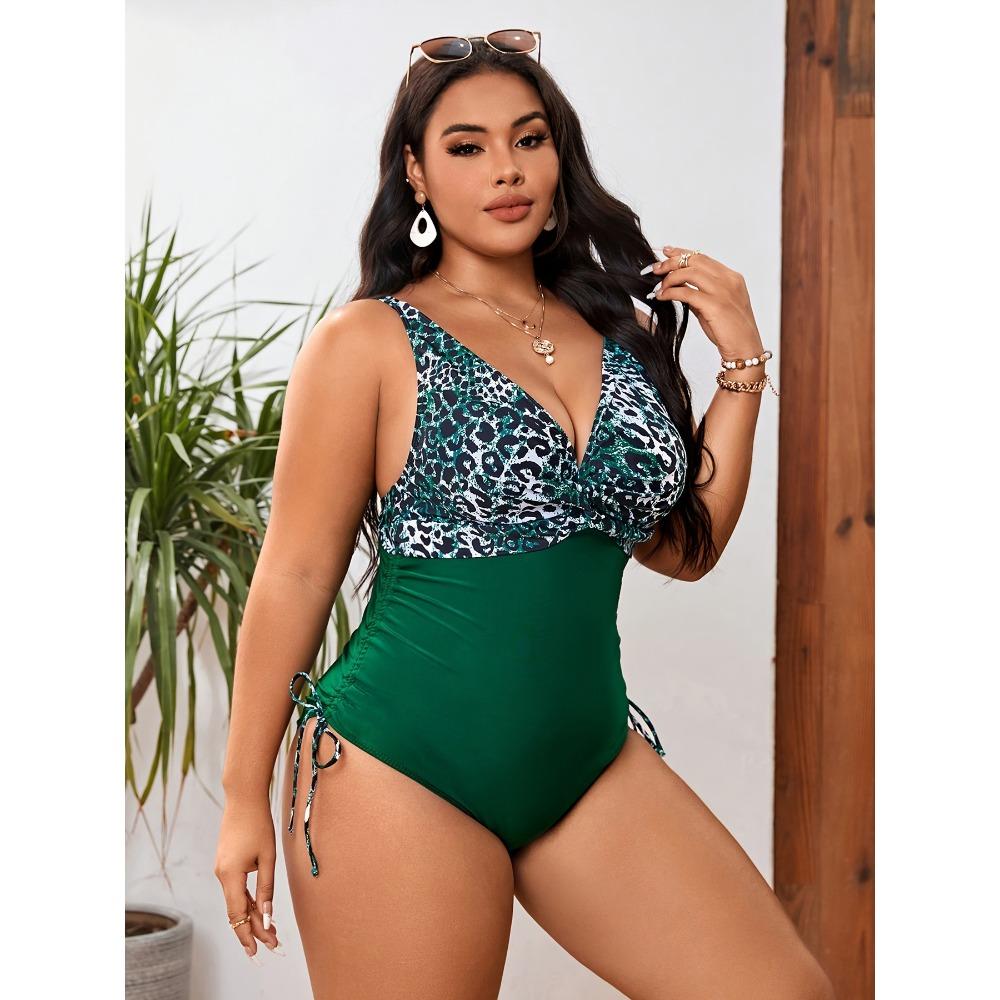 Large-size One-piece Swimsuit Women One-piece Lace-up Drawstring Briefs, Thin and Thin Printed Multi-color Swimsuit