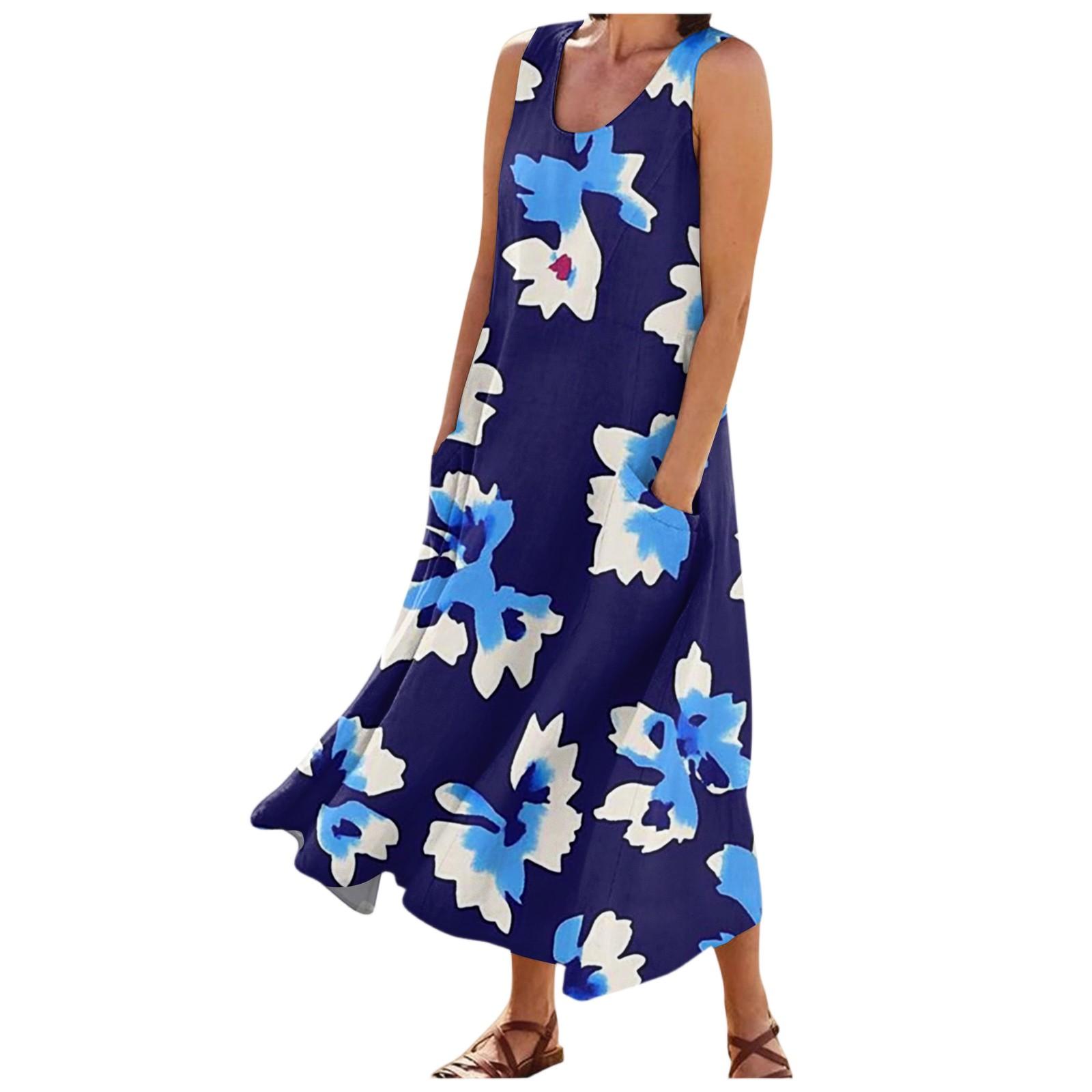 

Women s Fashion Summer Casual Sleeveless Floral Printed Small Pocket Dresses XL