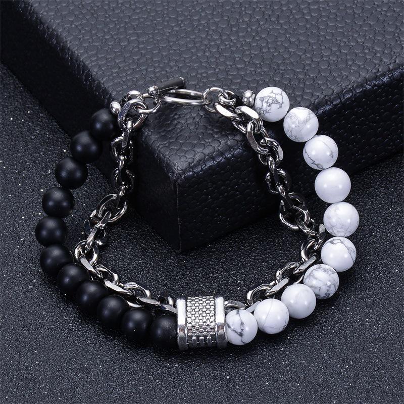 Men's Natural Tiger Eye Stone & Stainless Steel Chain Bracelet