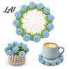 Botanical Room Decoration Crochet Flower Bouquet Coaster Handmade Knit Rose Mug Mat Transforms Into Bouquet 2-in-1 Decorative Plant Pot Display