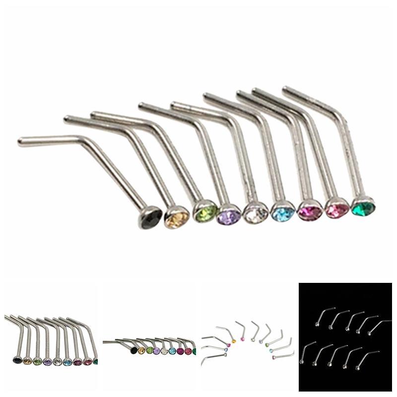 10 Stück Strass Edelstahl Schraube Nase Hoop Ring Stud Body Piercing Schmuck