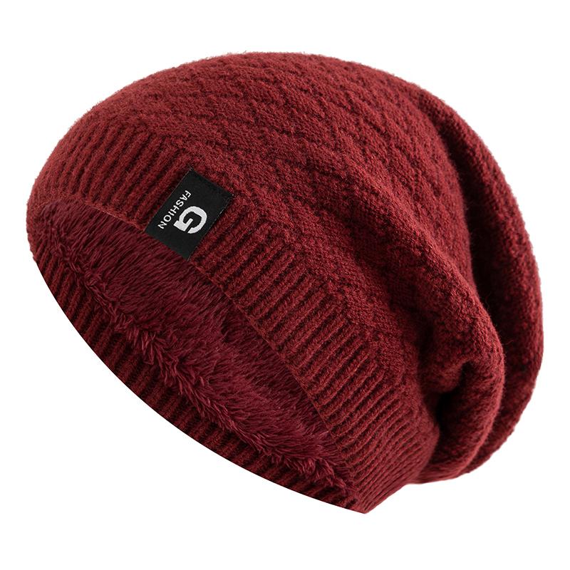 New Unisex Slouchy Winter Hats Add Fur Lined Men And Women Warm Beanie Cap Casual Label Decor Winter Knitted Hats
