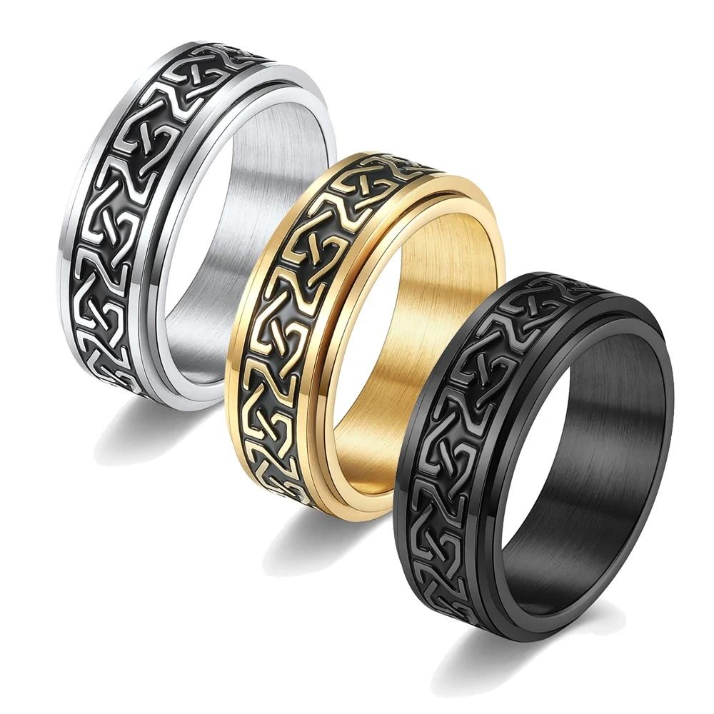 

Вращающиеся мужские кольца из нержавеющей стали с кельтским узлом, винтажные скандинавские амулеты викингов, кольца с рунами, ретро скандинавские ювелирные изделия, подарки
