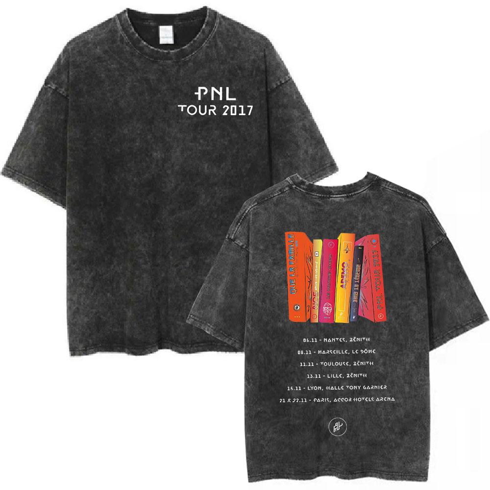 Le Monde Chico Vintage Gewaschenes T-Shirt Qlf PNL Französischer Rap Hip Hop T-Shirts Herren/Damen Baumwolle Lässig Übergroße T-Shirts Streetwear