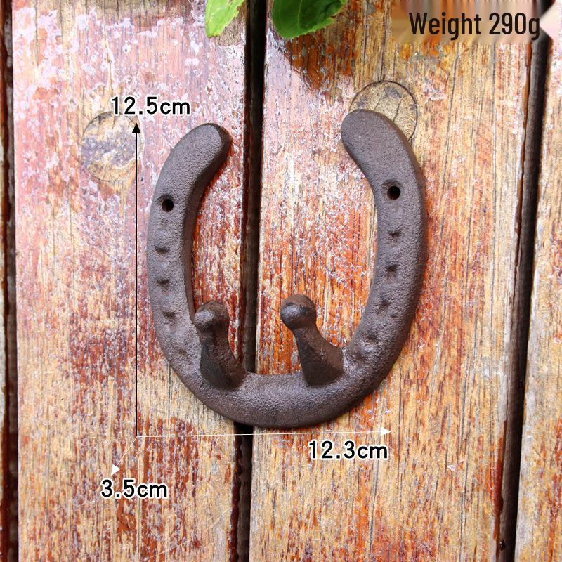 Vintage Horseshoe Wall Hook - European & American Wrought Iron Double Hook for Home Decor
