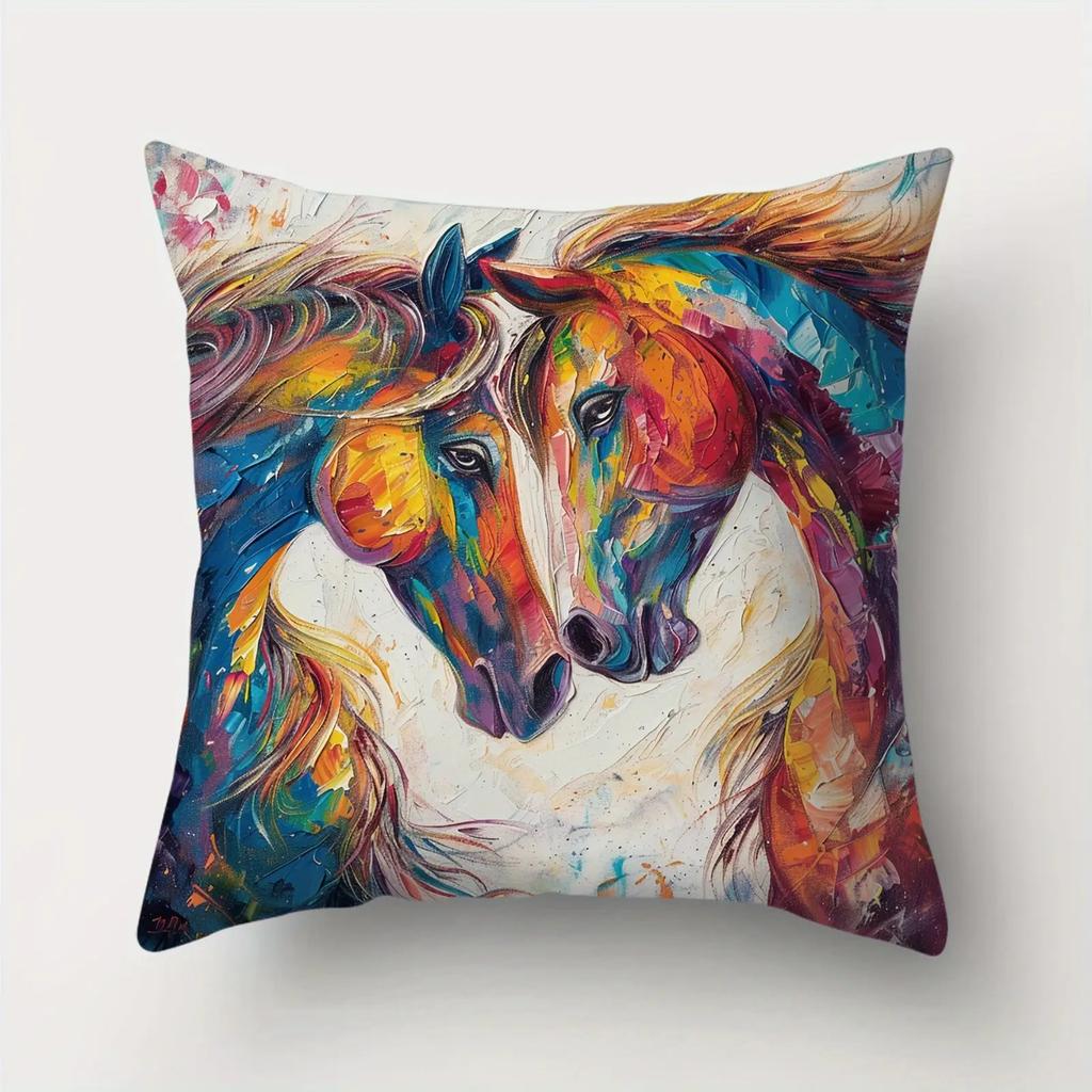 Vibrant Horse Pillow Covers, Colorful Palette Knife Horse Decorative Throw Pillow Cases, Bold Western Home Decor Cushion Covers