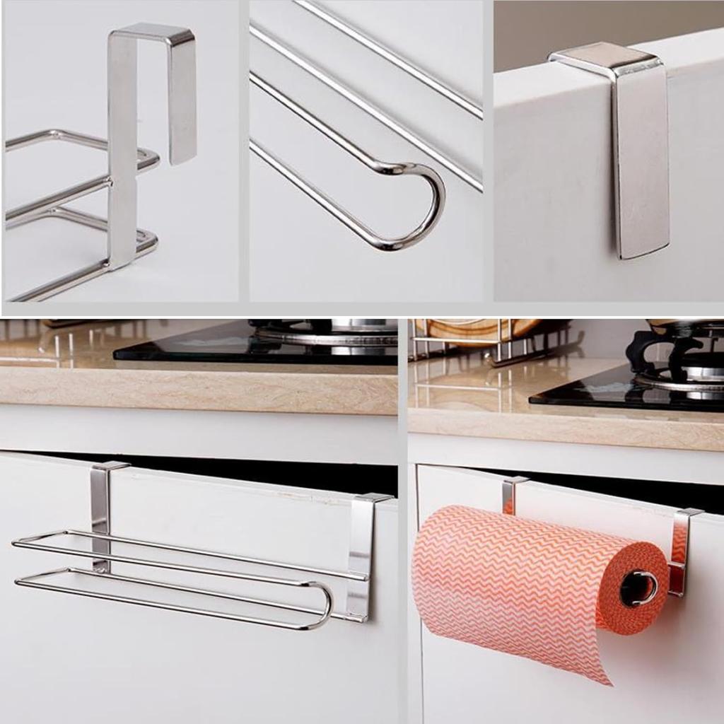 Sturdy and Durable Stainless Steel Kitchen Over Door Roll Paper Holder Paper Towel Rack Hanger