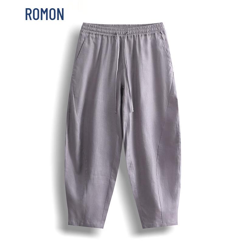ROMON Men s Pure Linen New Chinese Style Cropped Casual Pants 5XL