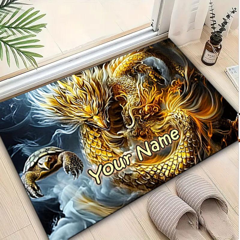 1PC Custom Name Golden Dragon's Majesty Theme Floor Mat Ideal for Living Room, Game Rooms, Office, Bedroom,Floor Mat Playful Design
