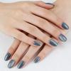 Daily Wear Cat Eye Press-On Nails – 32 Short Oval Transparent Hazy Blue Whitening False Nails