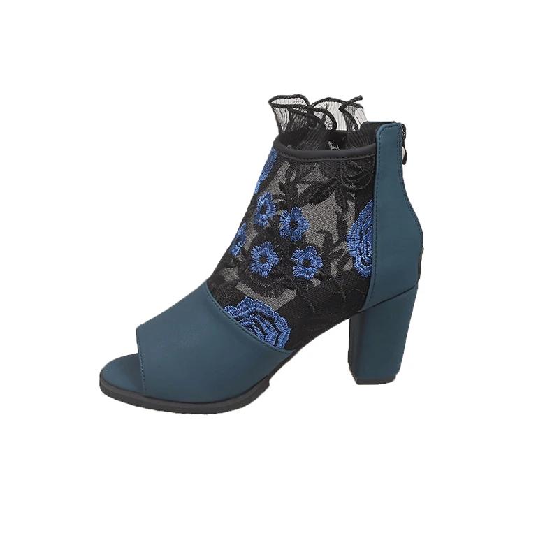 Fashion 2025 New Elegant Round Toe Zip Pumps Lace Flower Ankle Strap Hollow Out Sandals Fashion Women High Heels Shoes Zapatos De Mujer
